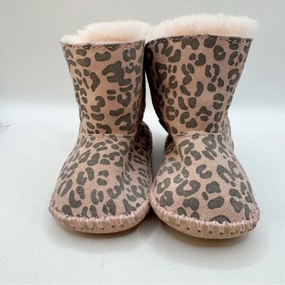 UGG pink leopard print Sherpa leather boots baby girl size 2/3
